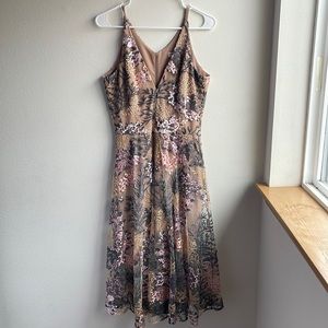 Dress The Population Midi Embroidered Dress Fit and Flare